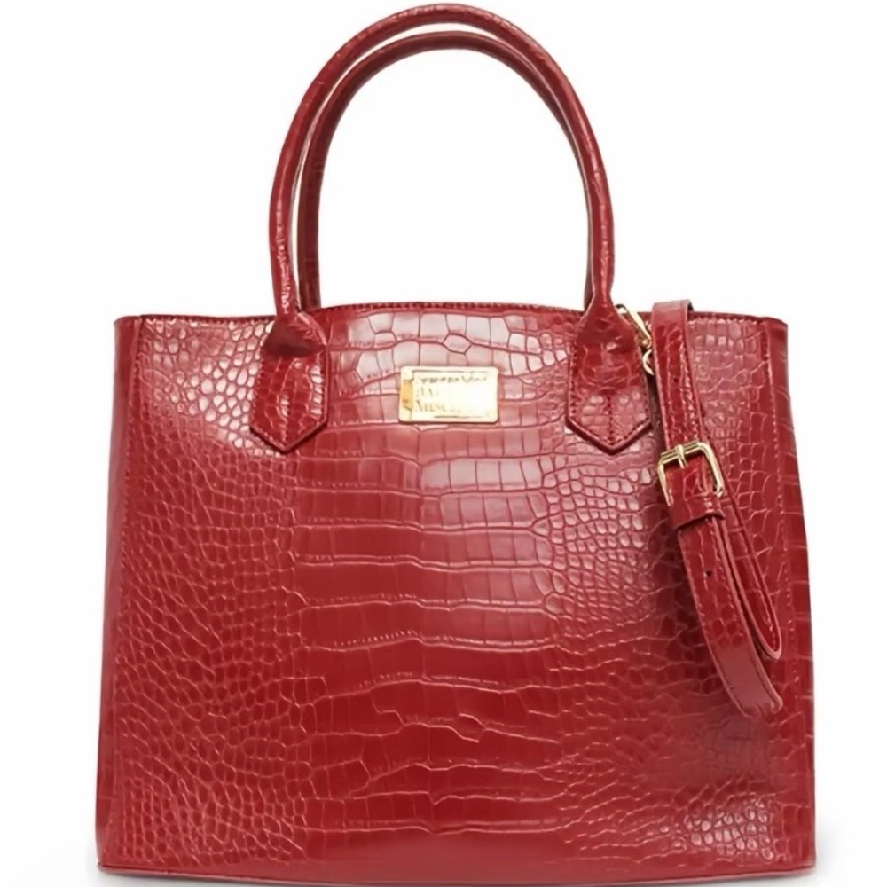 BADGLEY MISCHKA STUDIO Wine Crocodile-Embossed Shoulder Tote Bag - Picture 3 of 13